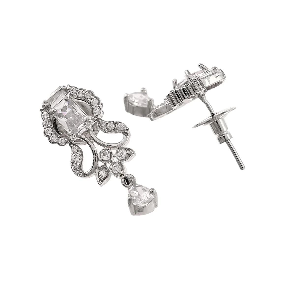 Heavily Embellished Cluster Setting Zircons Silver Plated Jewellery Set - Image 5