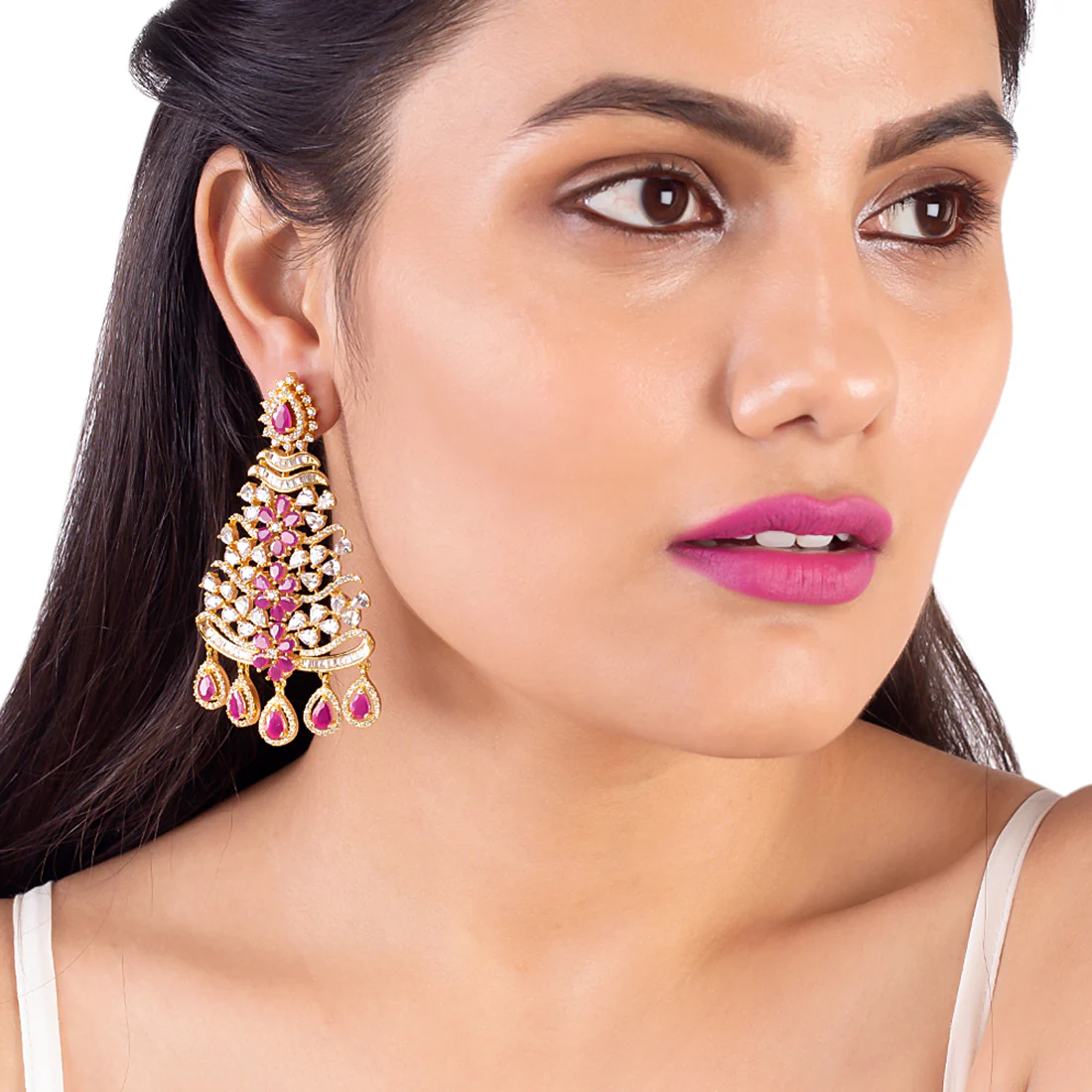 Heavily Embellished Floral Motifs Earrings - Image 2
