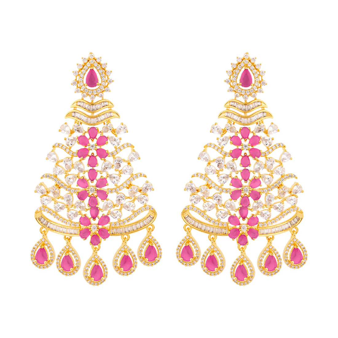 Heavily Embellished Floral Motifs Earrings - Image 3