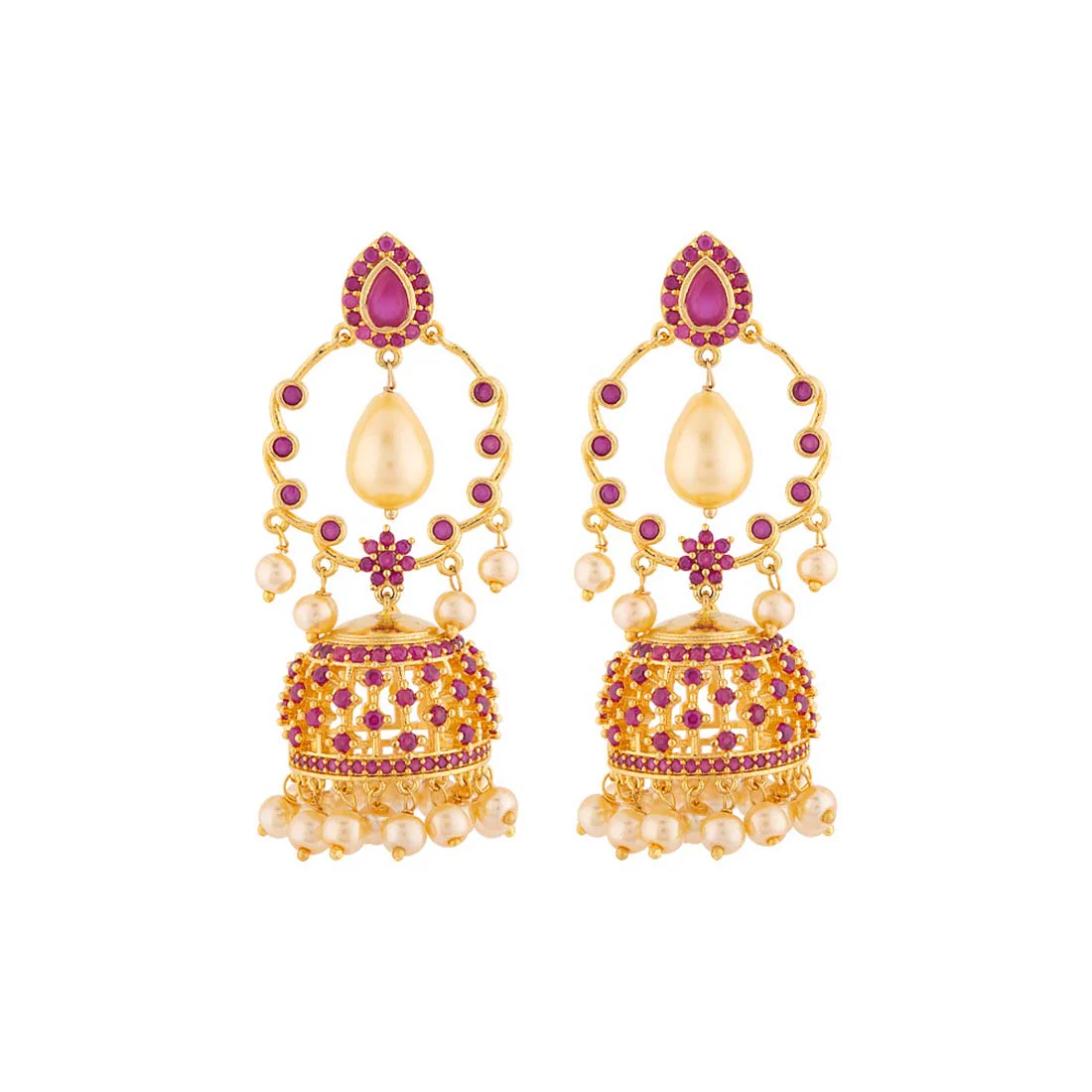 Heavily Embellished Jhumka Drop Earrings - Image 3