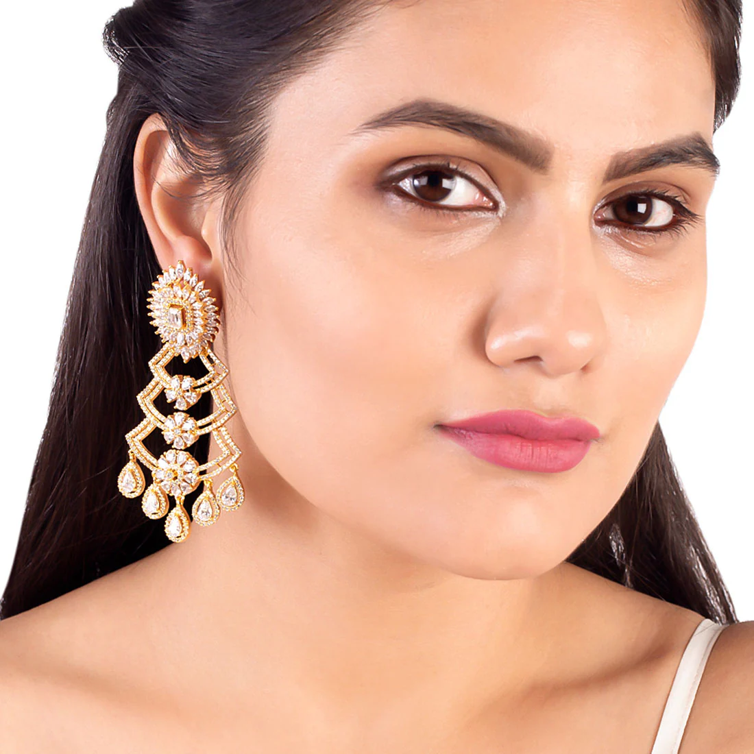 Heavily Embellished Layered Drop Earrings - Image 2