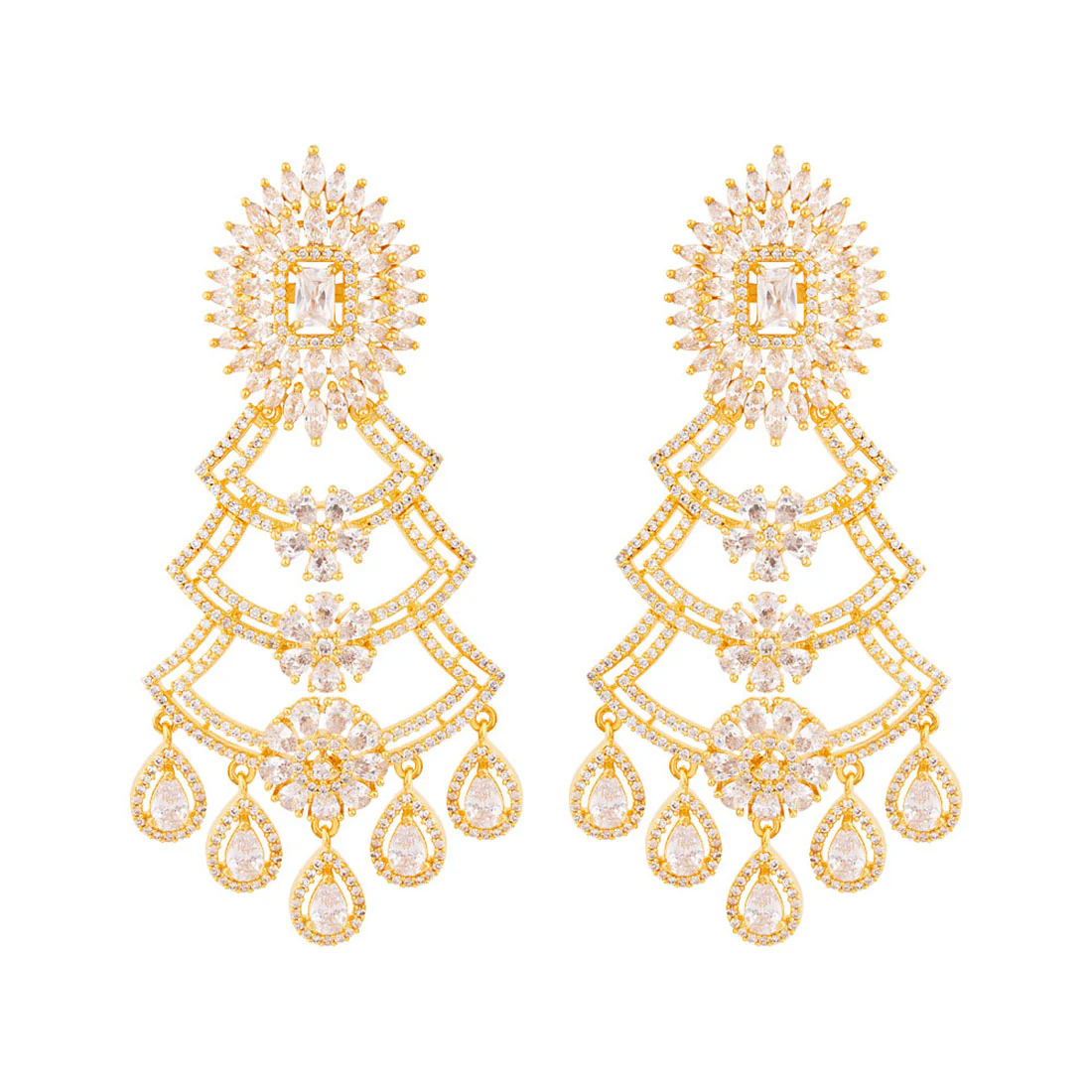 Heavily Embellished Layered Drop Earrings - Image 3