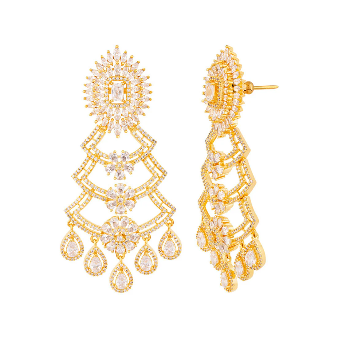 Heavily Embellished Layered Drop Earrings - Image 4