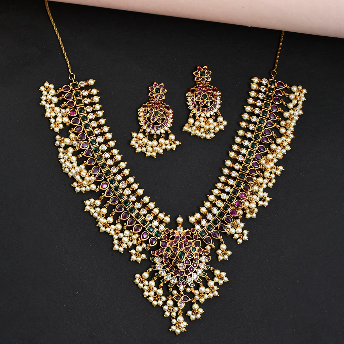 Heavily Embellished Pearl Beads Ethnic Jewellery Set