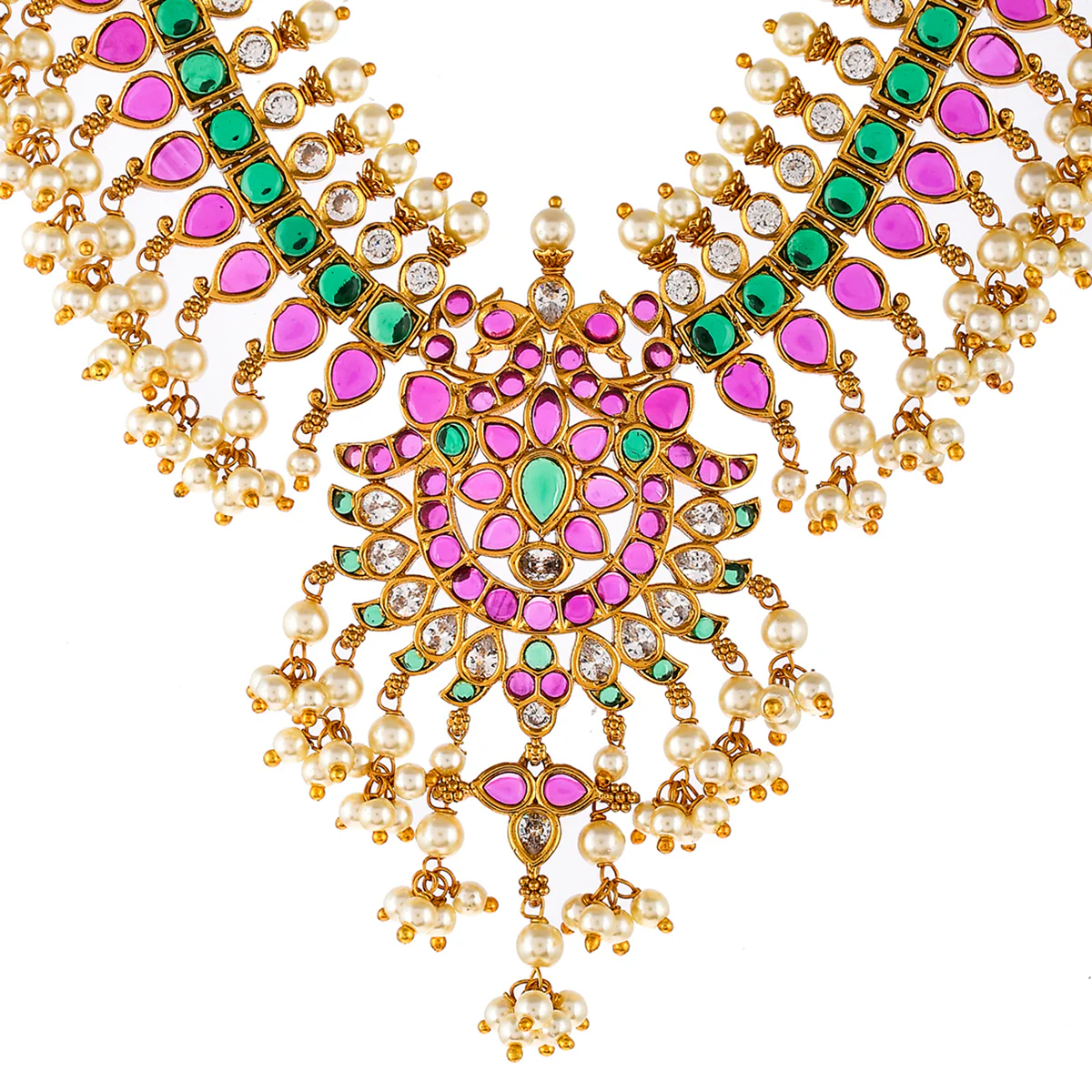 Heavily Embellished Pearl Beads Ethnic Jewellery Set - Image 4