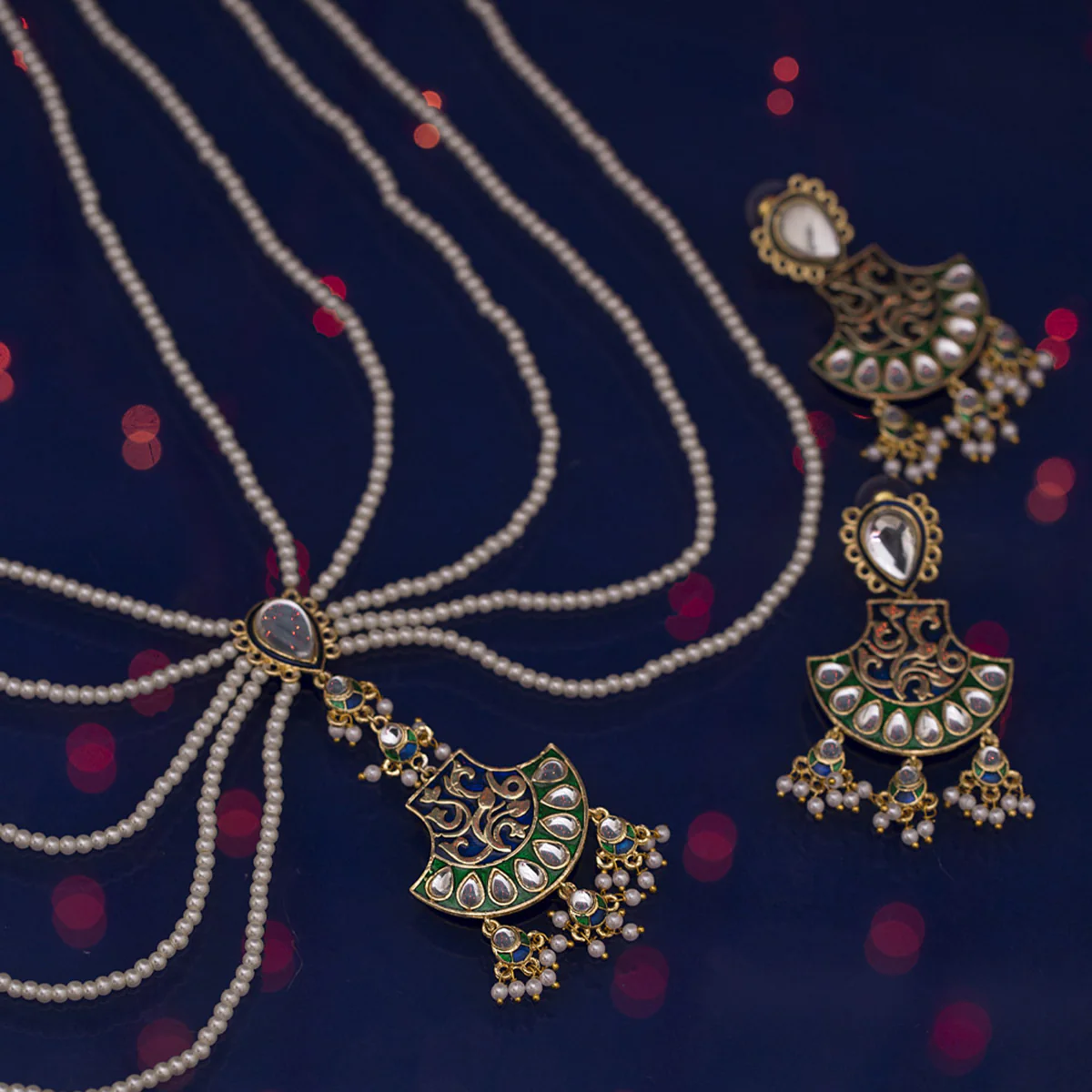 Heavy Pearl Hanging Statement Necklace Set