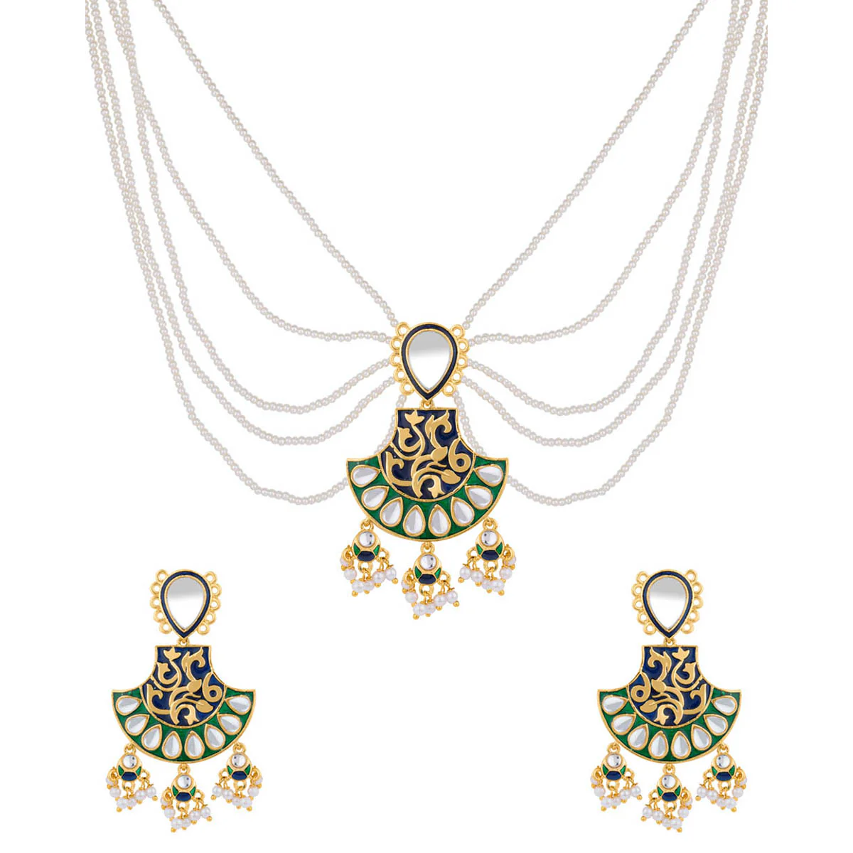 Heavy Pearl Hanging Statement Necklace Set - Image 3