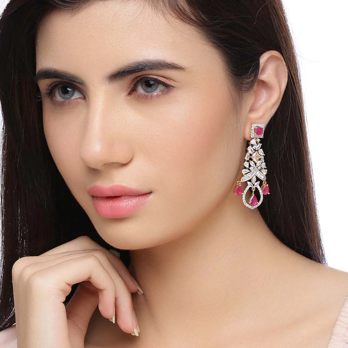 House of Royals CZ Gems Drop Earrings - Image 2