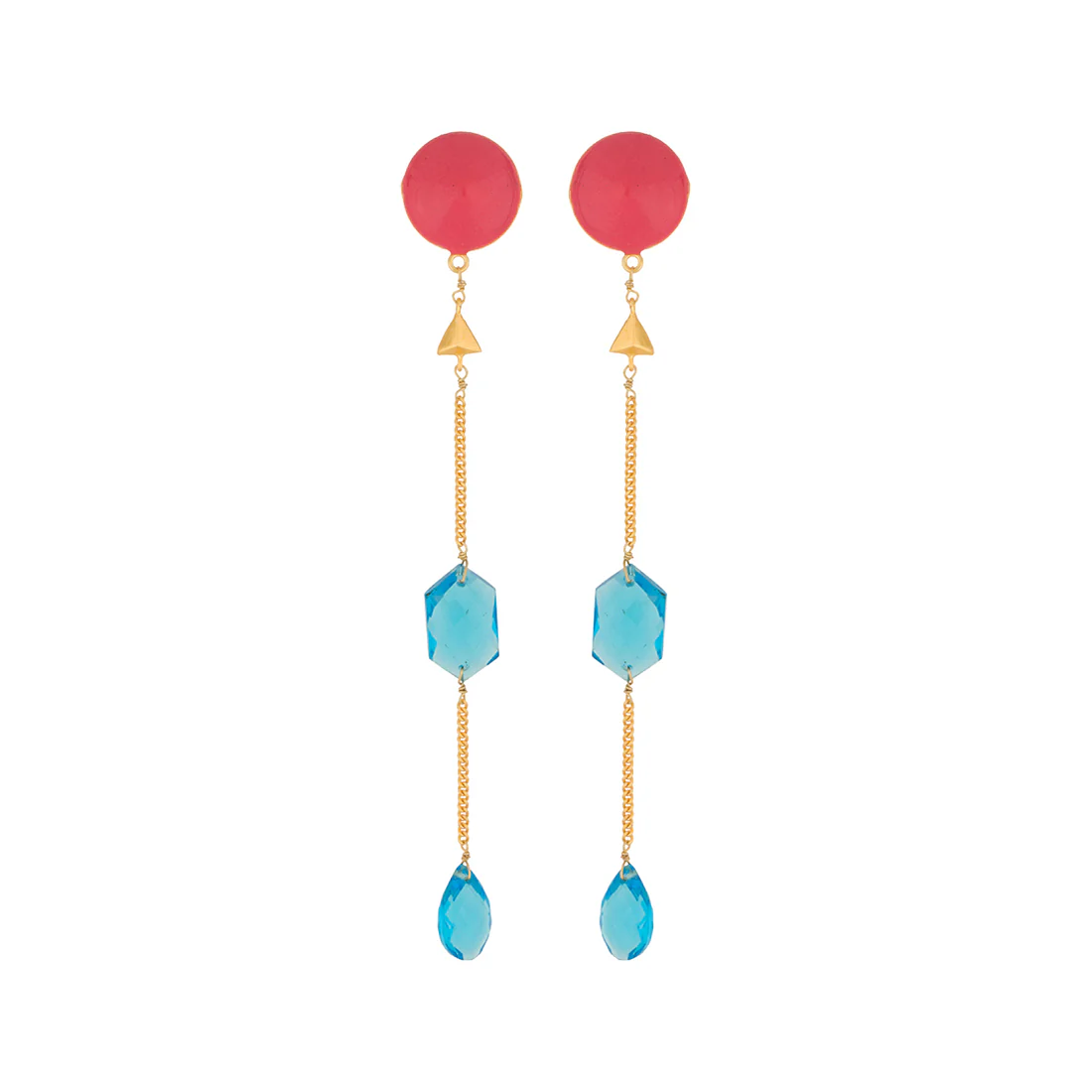 Icy Blue Stone Studded Golden Dangler Earrings - Image 2