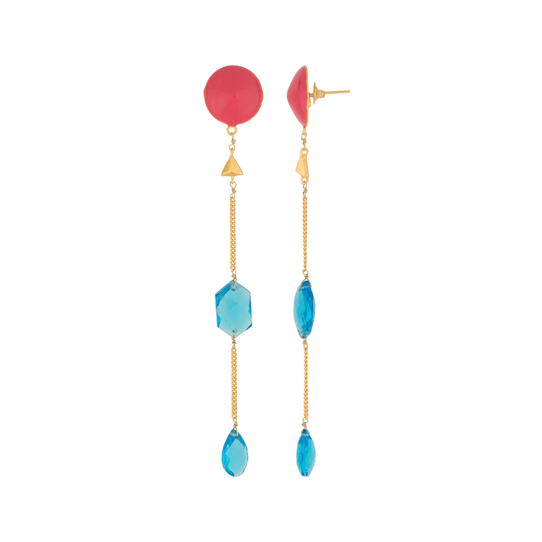 Icy Blue Stone Studded Golden Dangler Earrings - Image 3