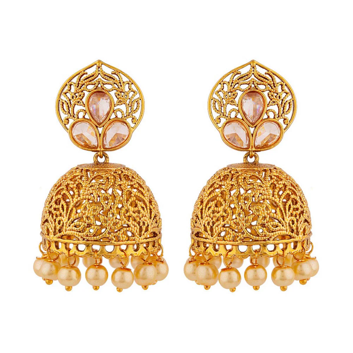 Indian Ethnic Pearl Dome Jhumkis - Image 2