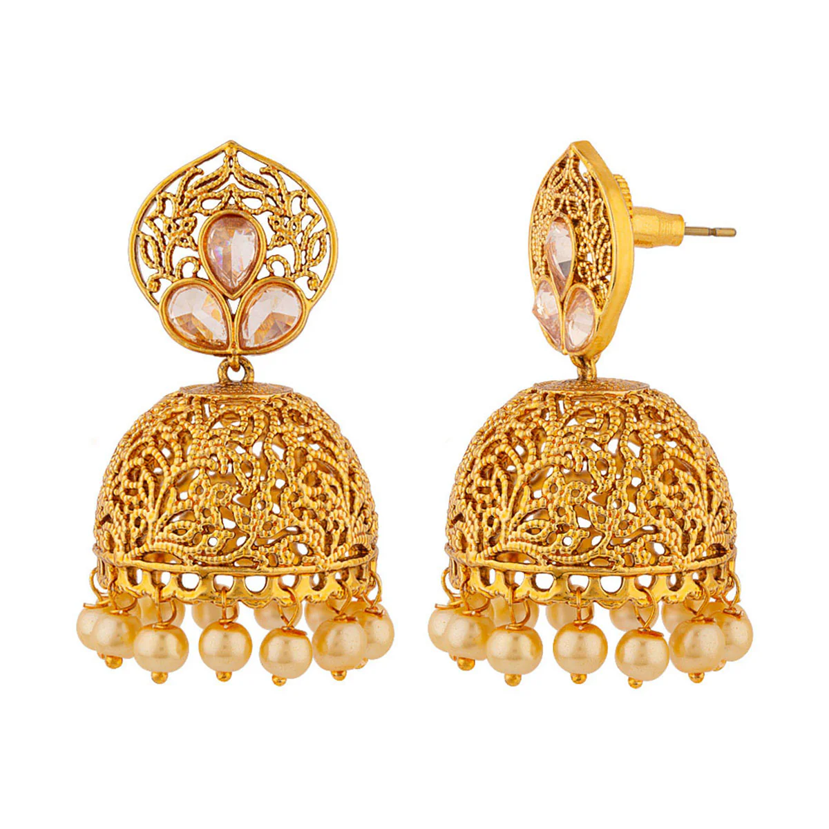 Indian Ethnic Pearl Dome Jhumkis - Image 3