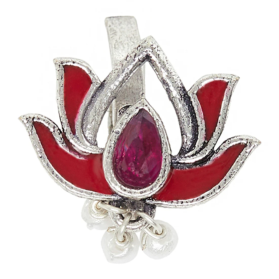 Indie Collectibles Lotus Motif Oxidised Silver Nose Pin - Image 3