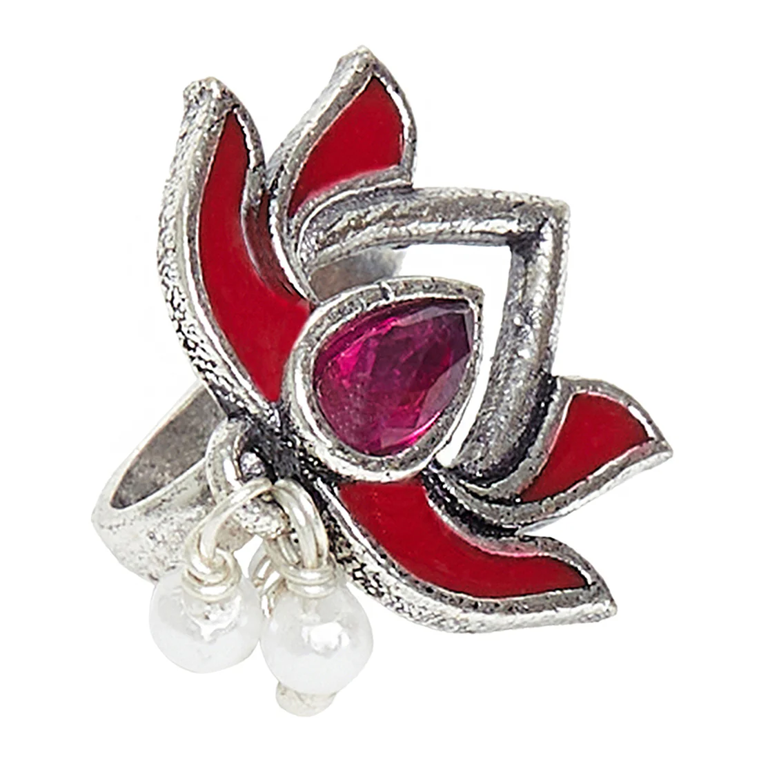 Indie Collectibles Lotus Motif Oxidised Silver Nose Pin - Image 5
