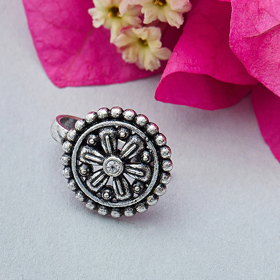 Indie Collectibles Round Shaped Oxidised Silver Nose Pin