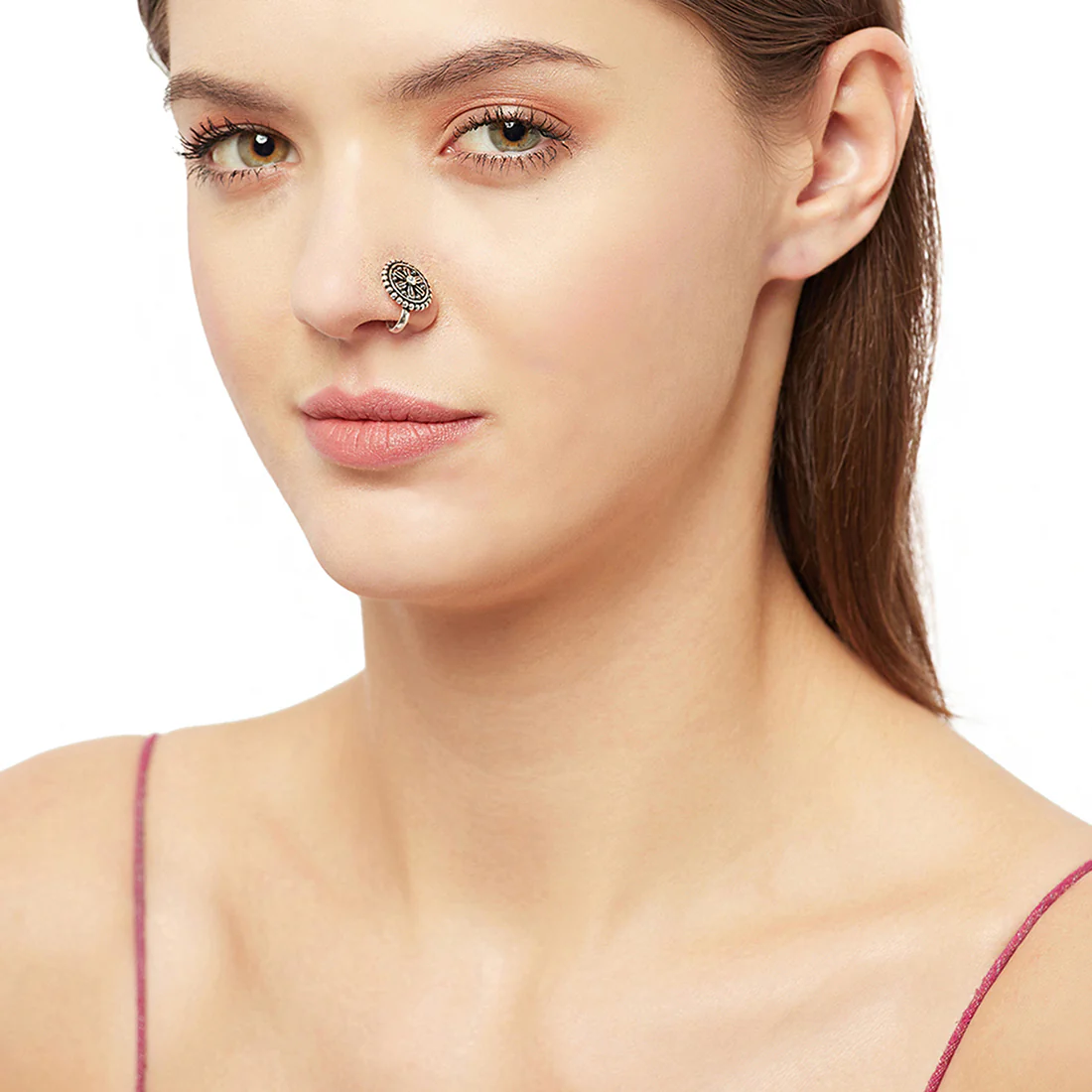 Indie Collectibles Round Shaped Oxidised Silver Nose Pin - Image 2