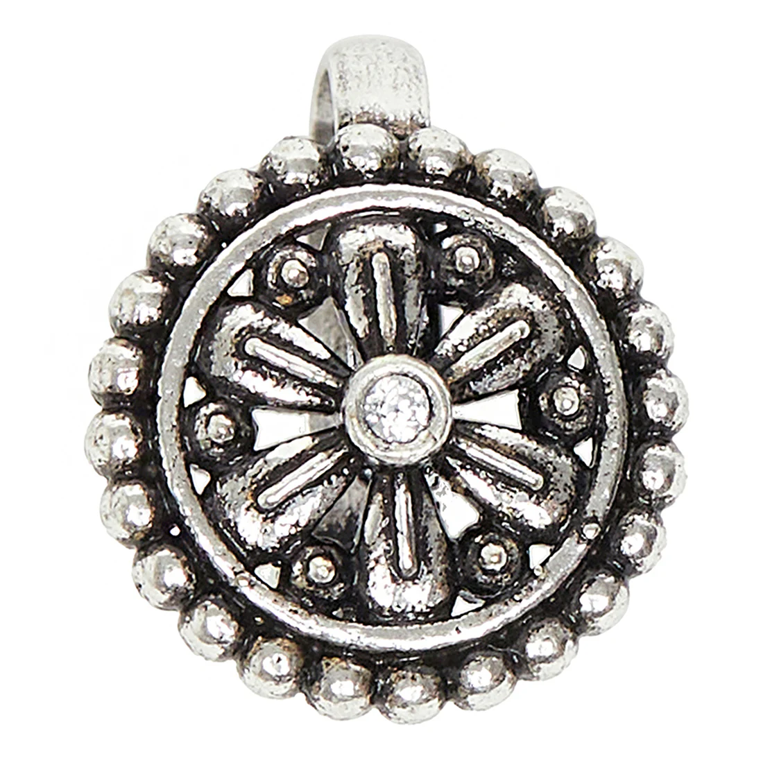 Indie Collectibles Round Shaped Oxidised Silver Nose Pin - Image 3
