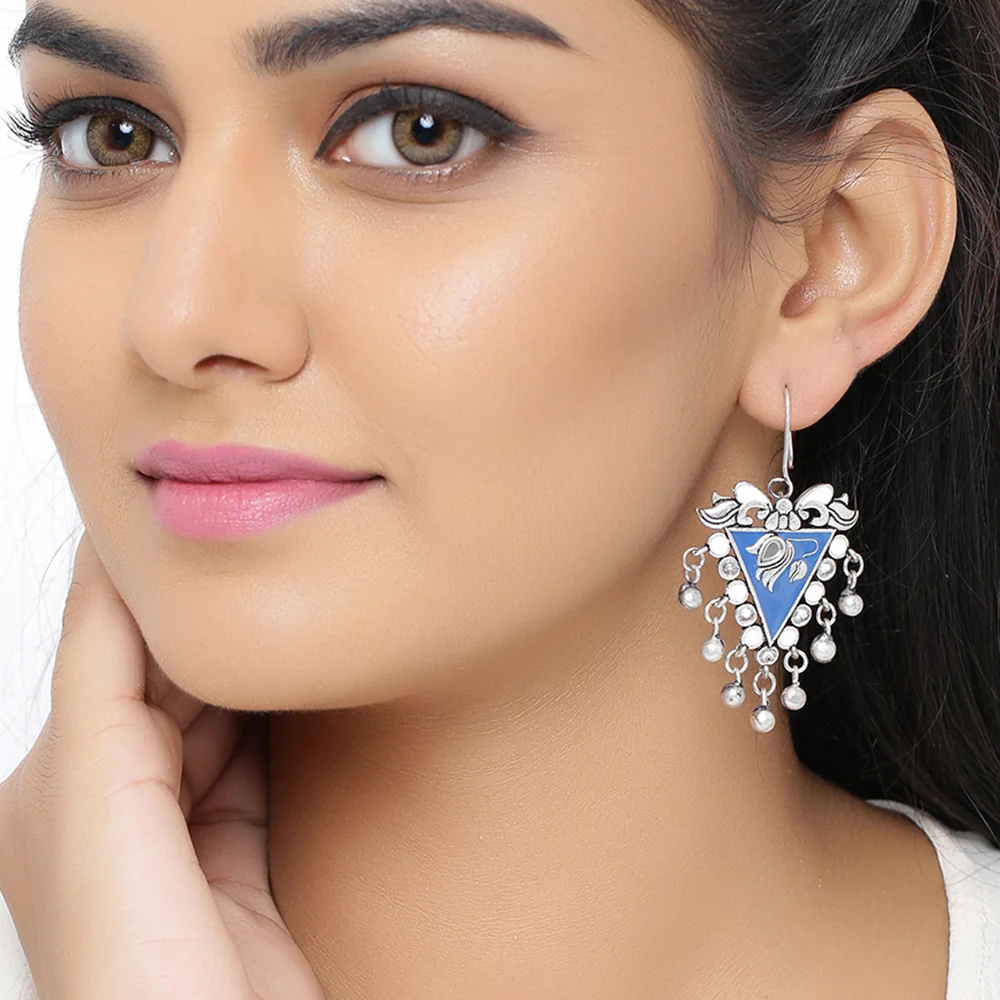 Indigo Affair Enameled Triangle Earrings - Image 2