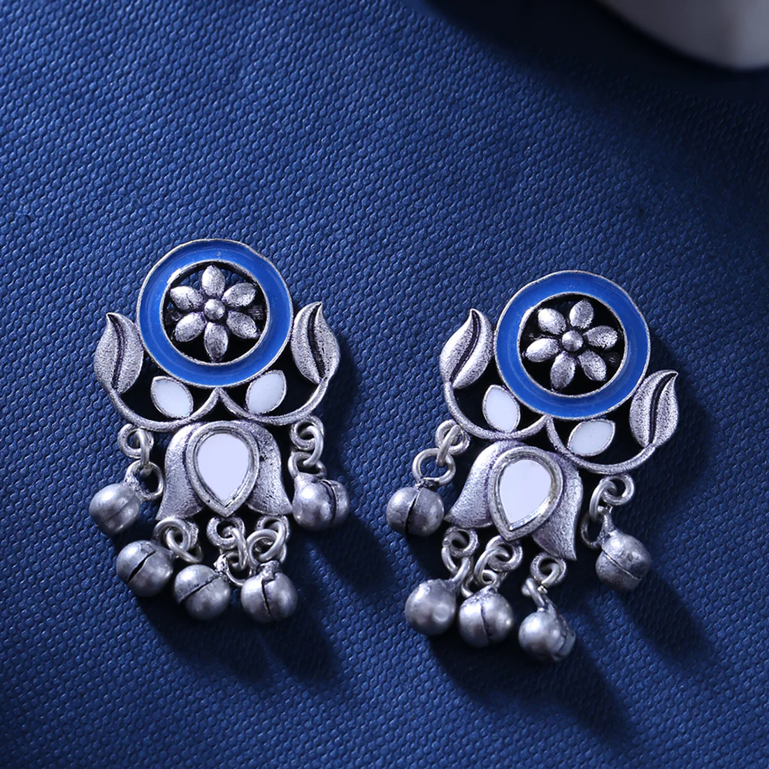 Indigo Affair Floral Motifs Drop Earrings