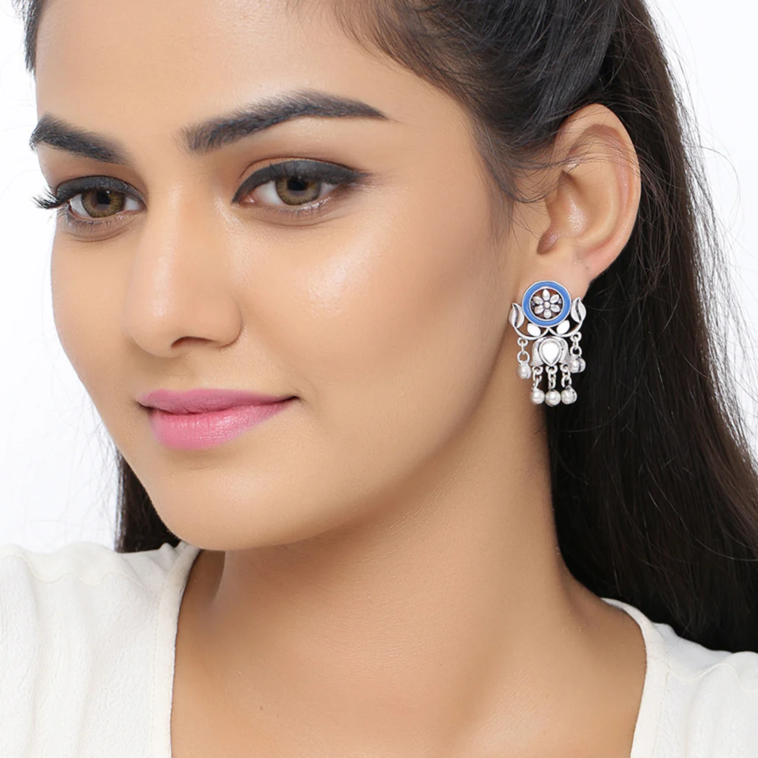 Indigo Affair Floral Motifs Drop Earrings - Image 2
