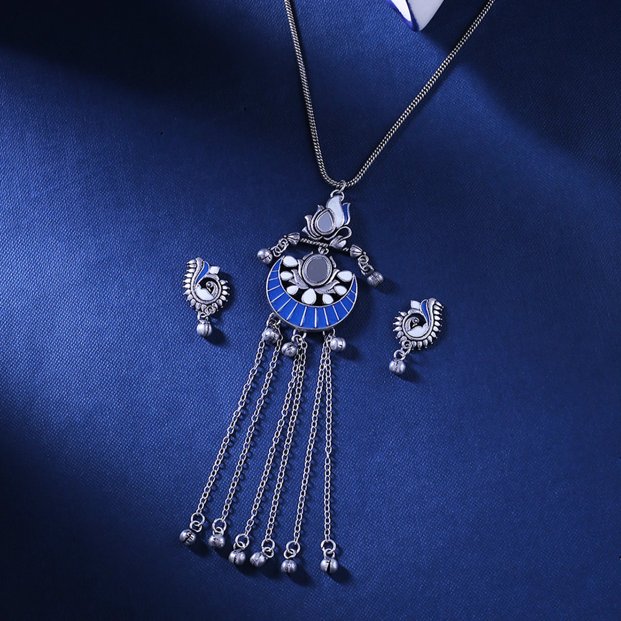 Indigo Affair Tassels Drop Pendant Set
