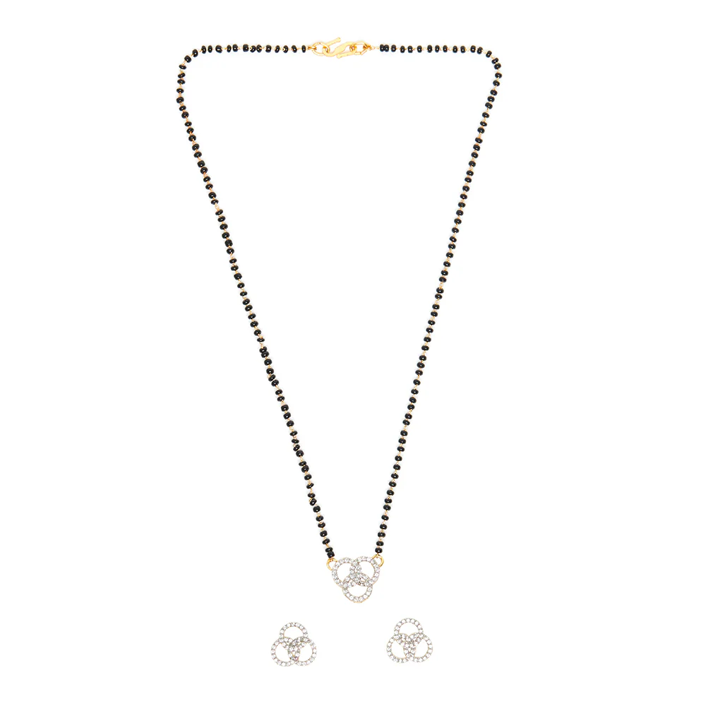 Interlocked Rings Round Cut CZ Adorned Brass Gold Plated Mangalsutra - Image 2