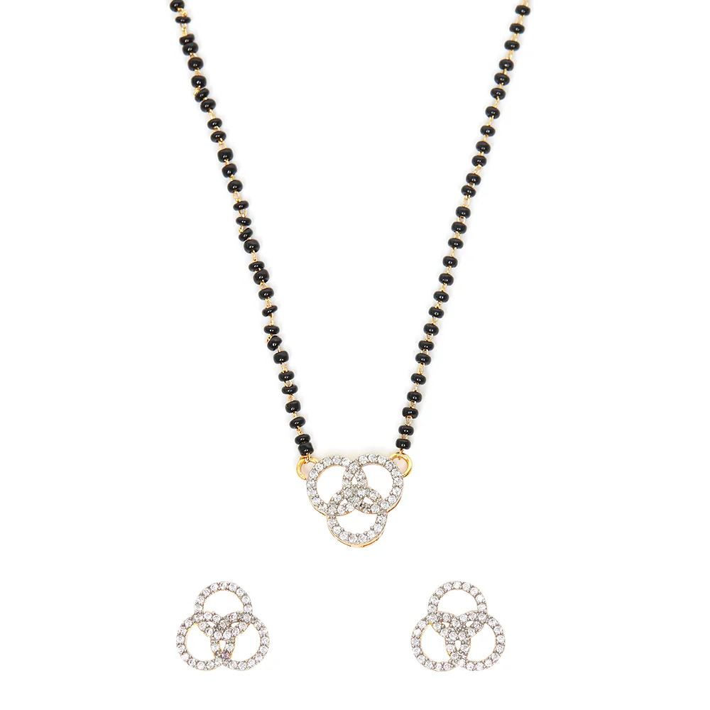 Interlocked Rings Round Cut CZ Adorned Brass Gold Plated Mangalsutra - Image 3