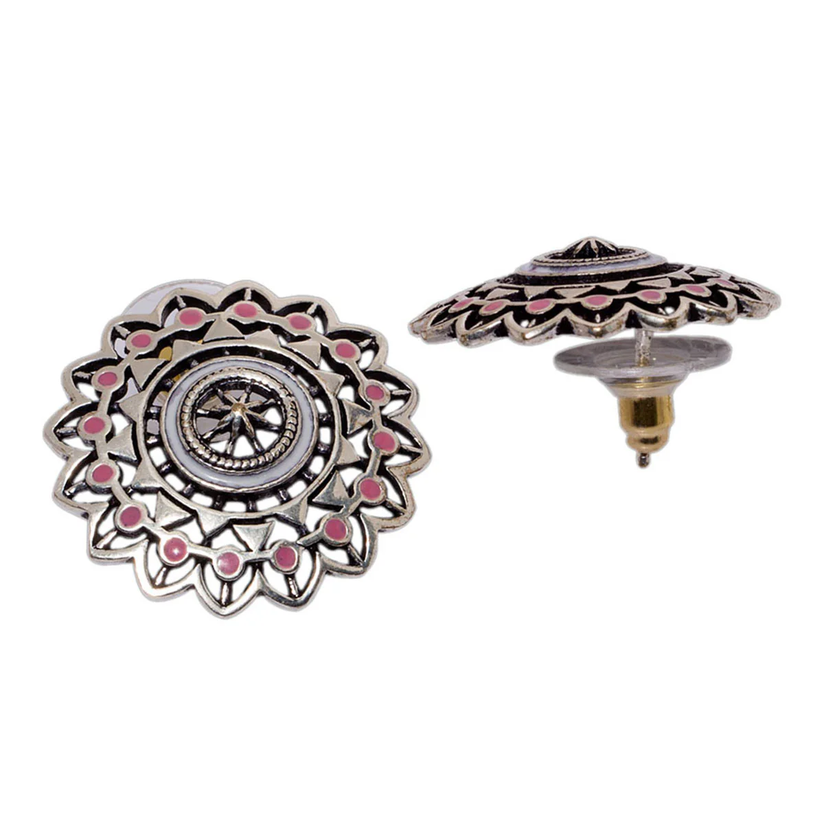 Intricate Statement Earrings With Multicoloured Details - Image 3