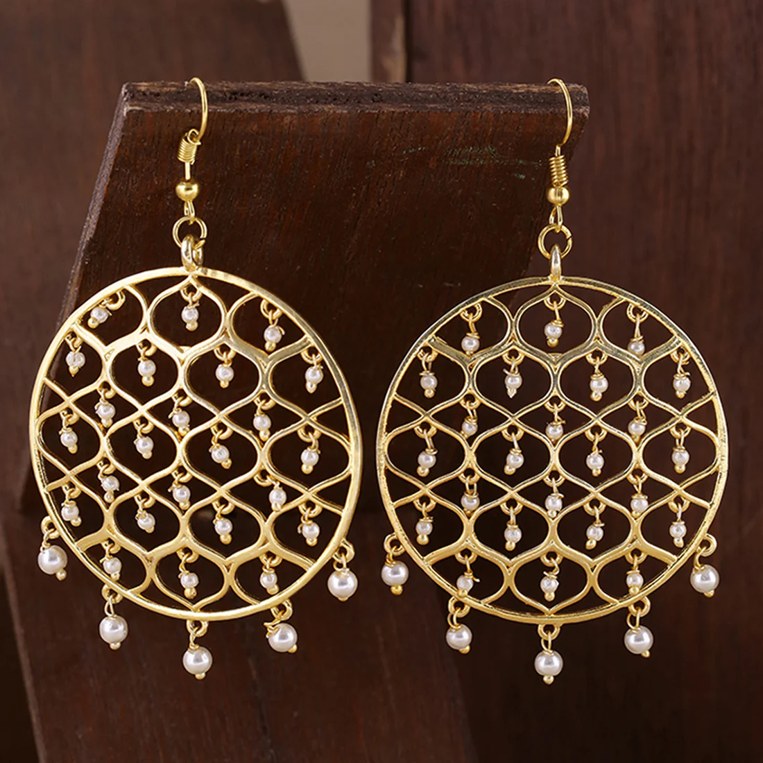 Jaali Pearl Filigree Gold Plated Earrings