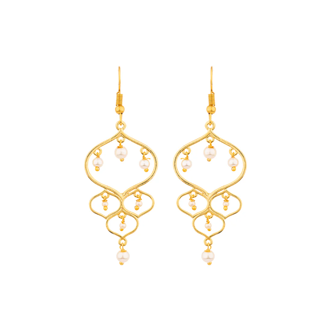 Jaali Pearl Gold Plated Drop Earrings - Image 3