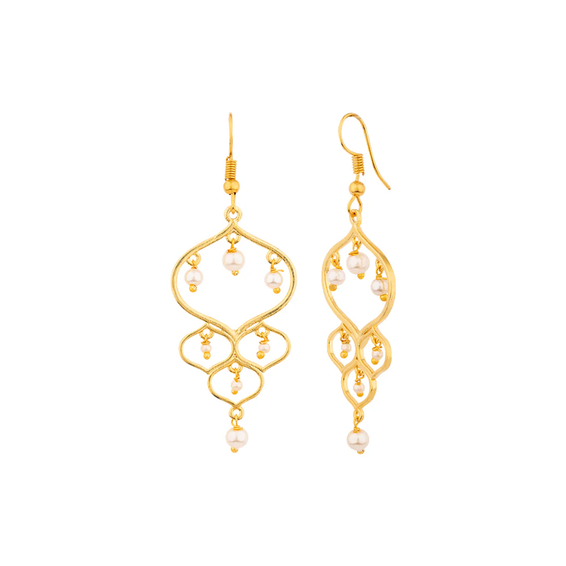 Jaali Pearl Gold Plated Drop Earrings - Image 4