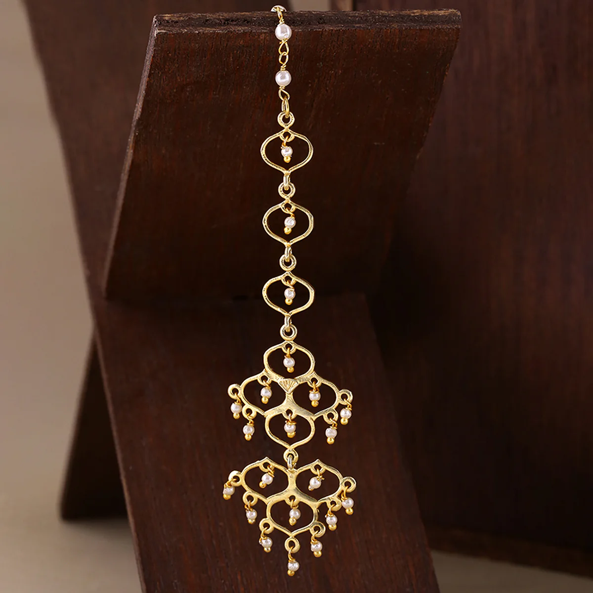 Jaali Pearl Gold Plated Maang Tika
