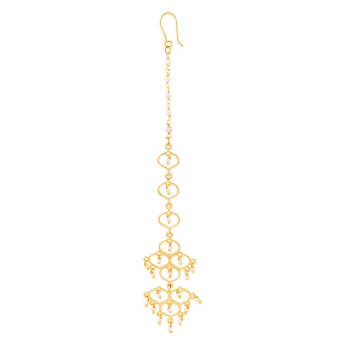Jaali Pearl Gold Plated Maang Tika - Image 3