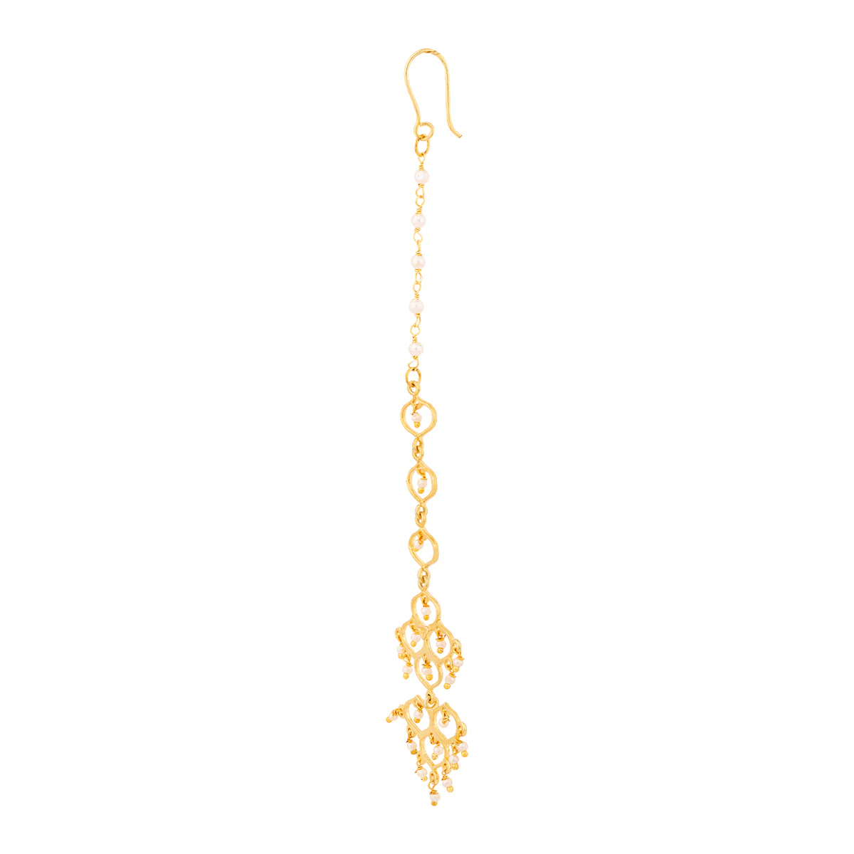 Jaali Pearl Gold Plated Maang Tika - Image 4