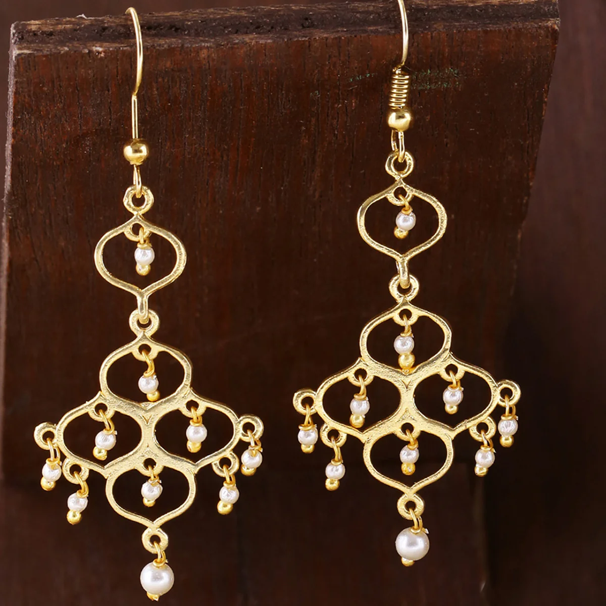 Jaali Pearl Gold Toned Drop Earrings