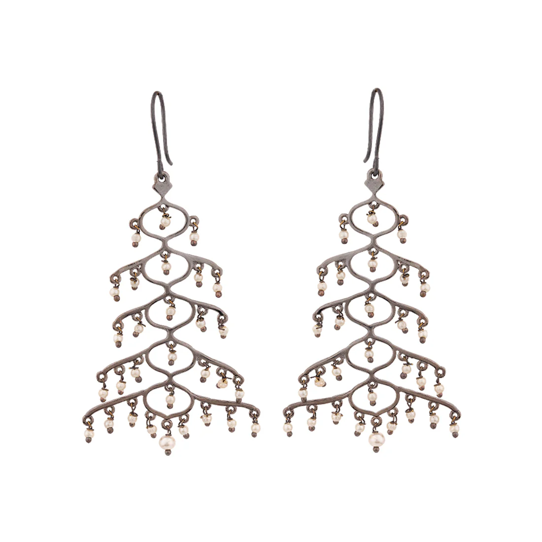 Jaali Pearl Layered Brass Earrings - Image 3