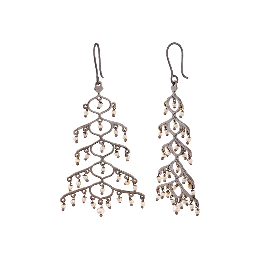 Jaali Pearl Layered Brass Earrings - Image 4