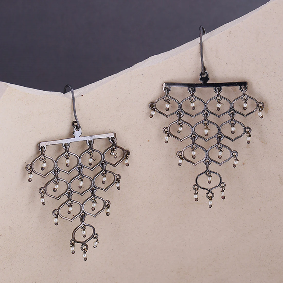 Jaali Pearl Layered Drop Earrings