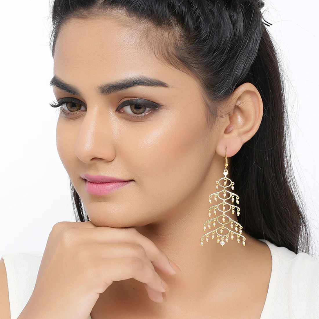 Jaali Pearl Layered Drop Style earrings - Image 2