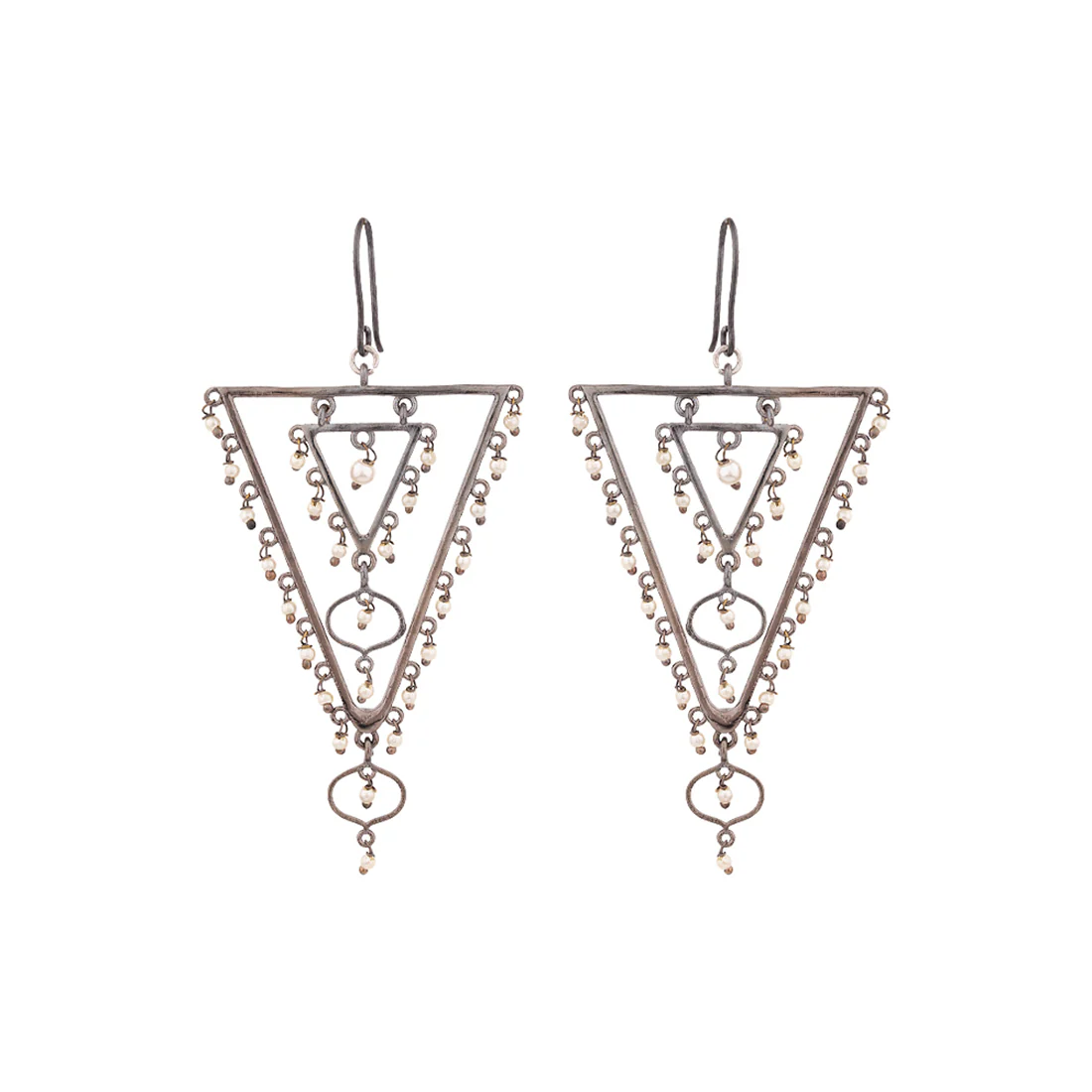 Jaali Pearl Layered Triangles Earrings - Image 3
