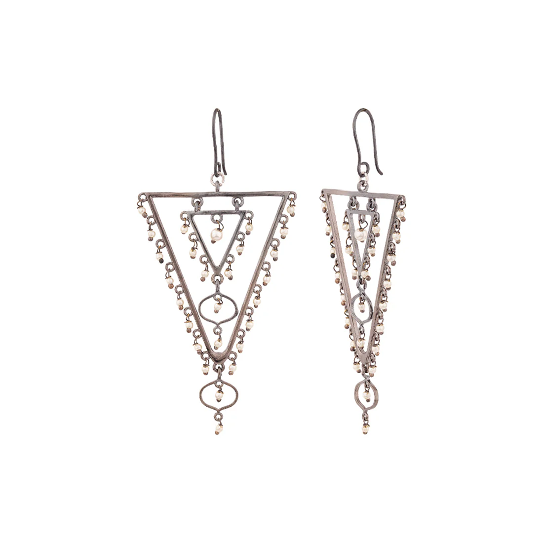 Jaali Pearl Layered Triangles Earrings - Image 4