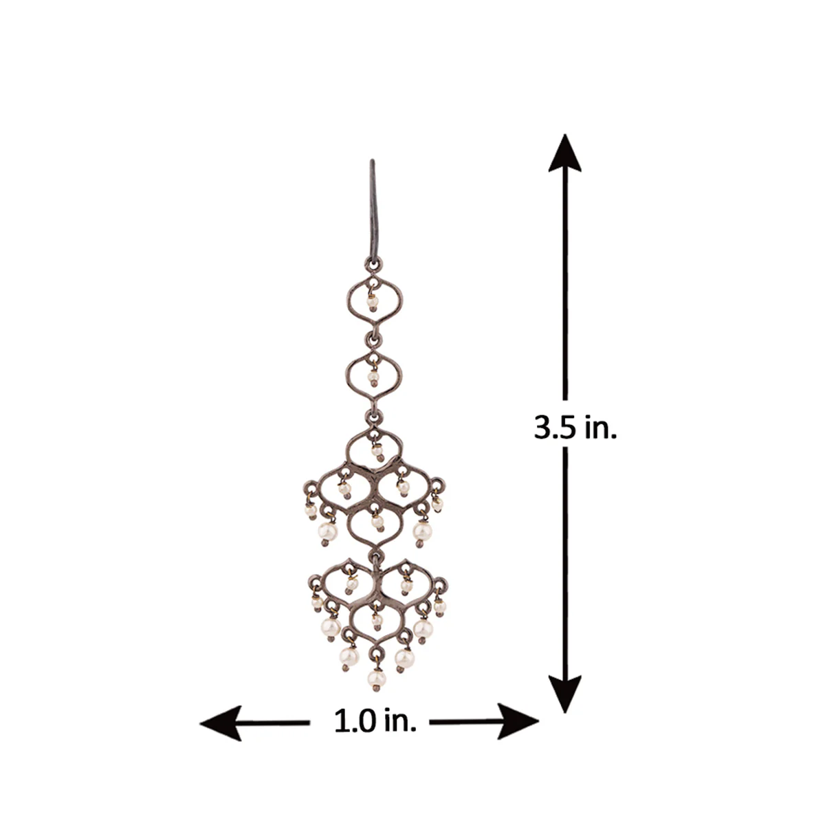 Jaali Pearl Long Drop Brass Earrings - Image 5
