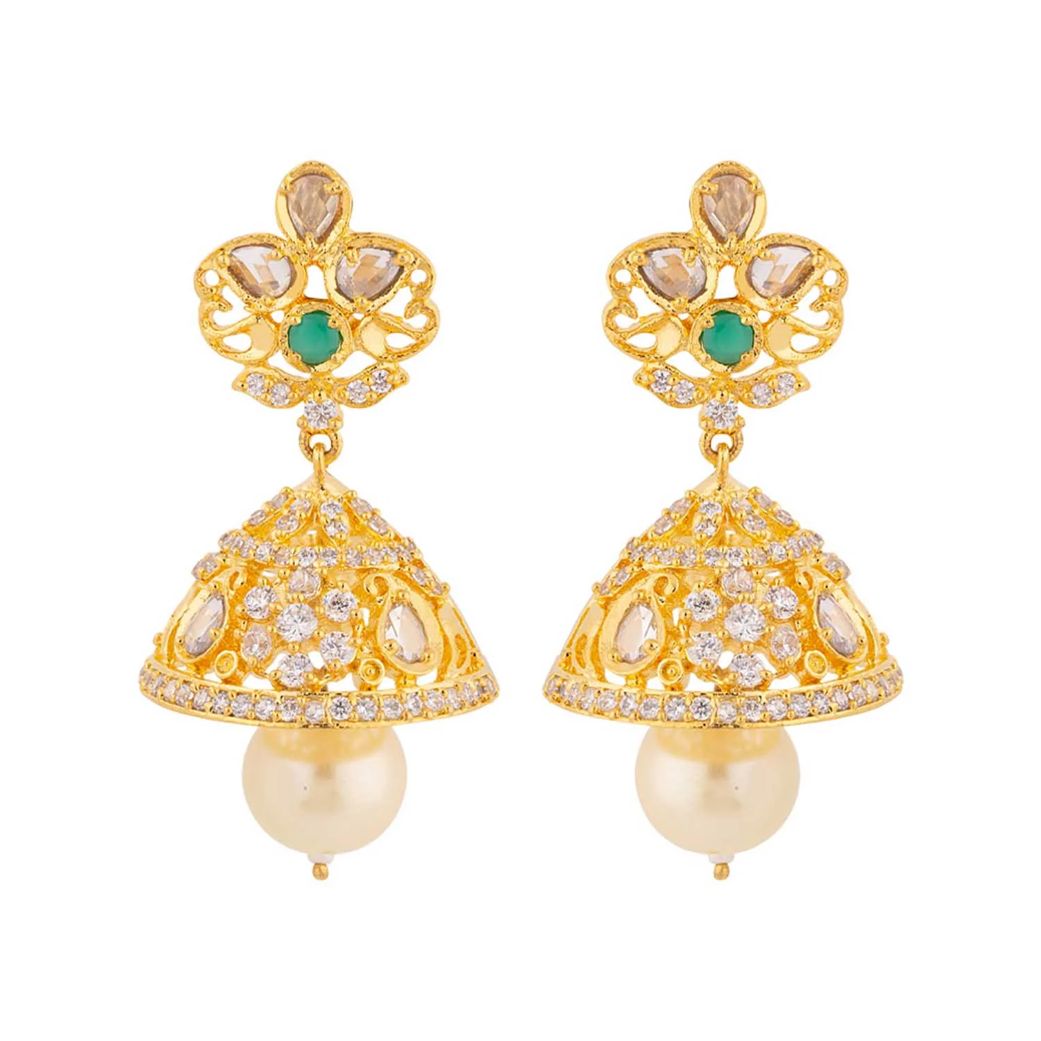 Jhumka Drop CZ Gems Earrings - Image 3