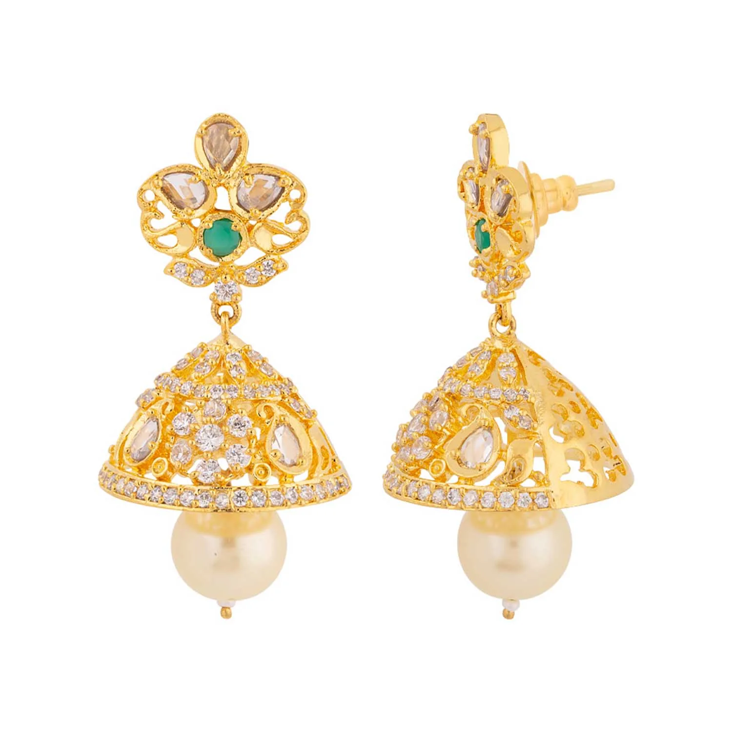 Jhumka Drop CZ Gems Earrings - Image 4