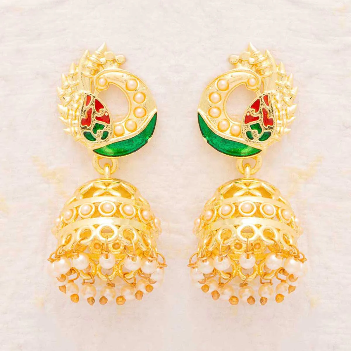 Jhumka Style Earrings with Pearl Drops