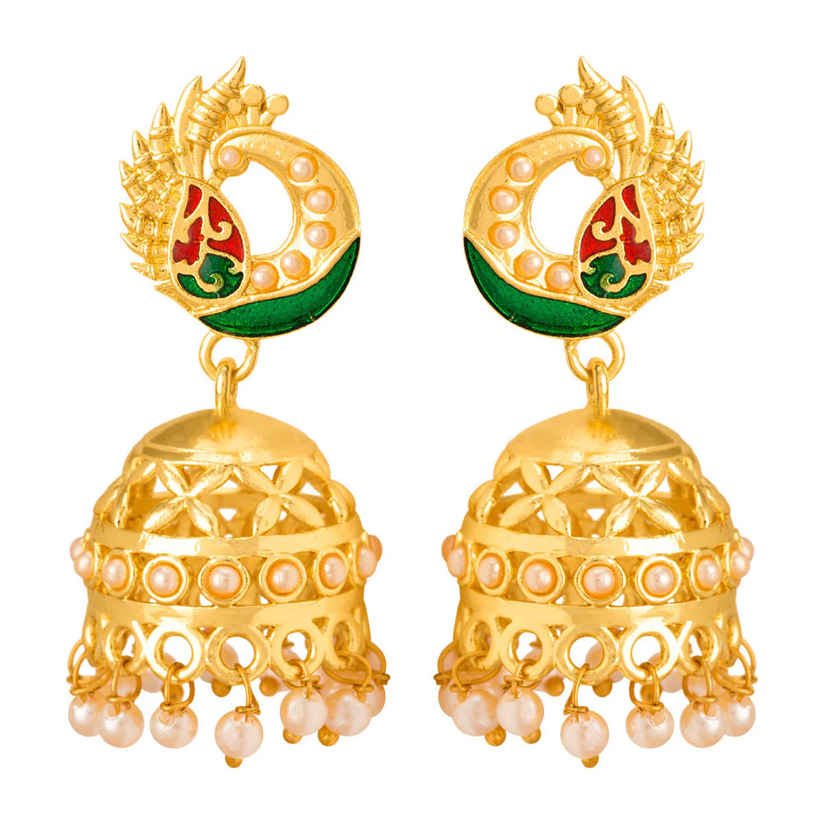 Jhumka Style Earrings with Pearl Drops - Image 2