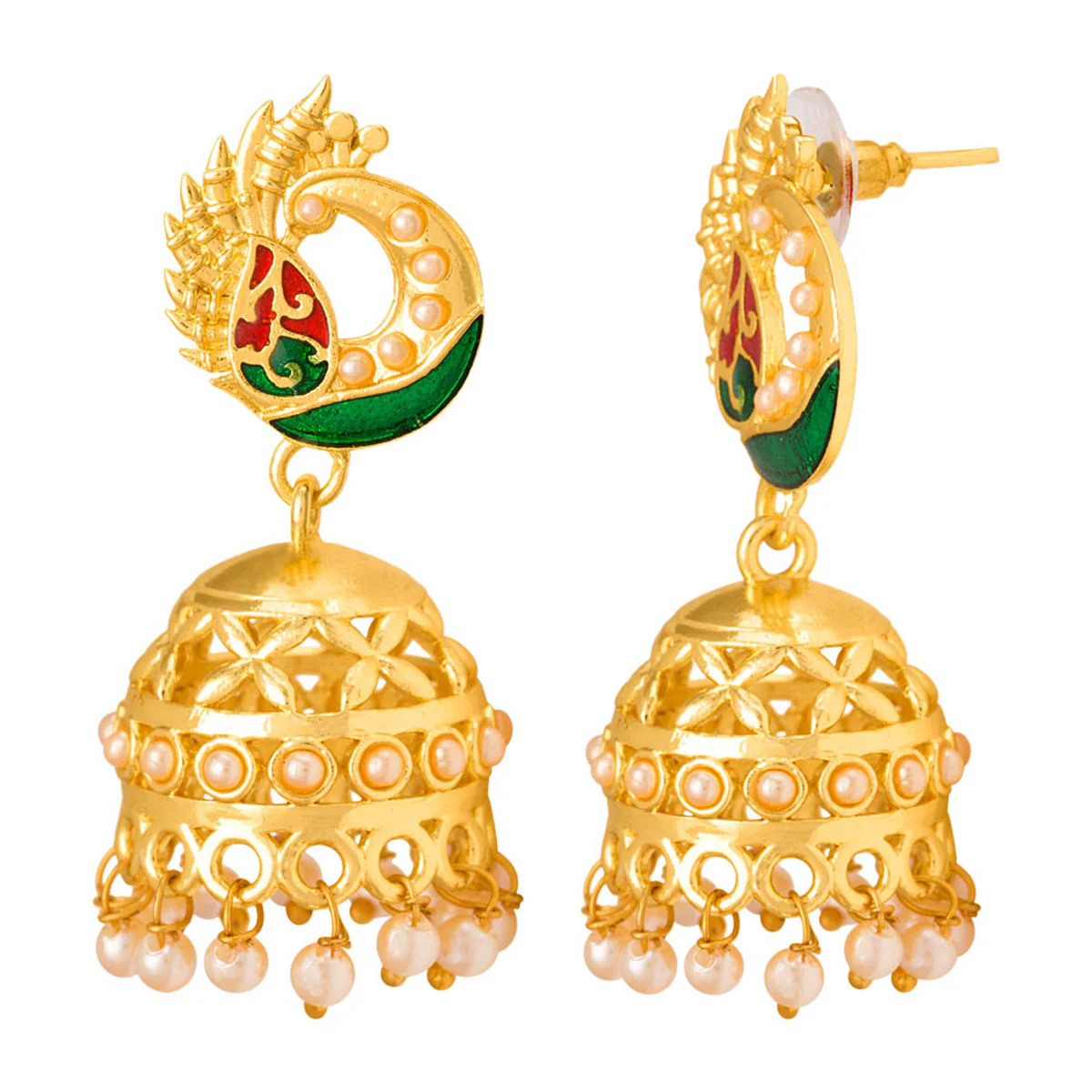 Jhumka Style Earrings with Pearl Drops - Image 3