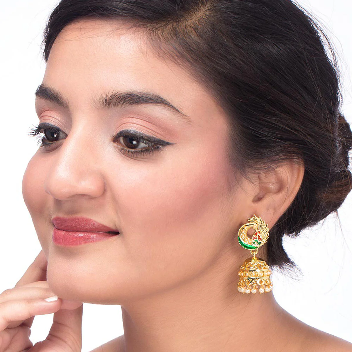 Jhumka Style Earrings with Pearl Drops - Image 4