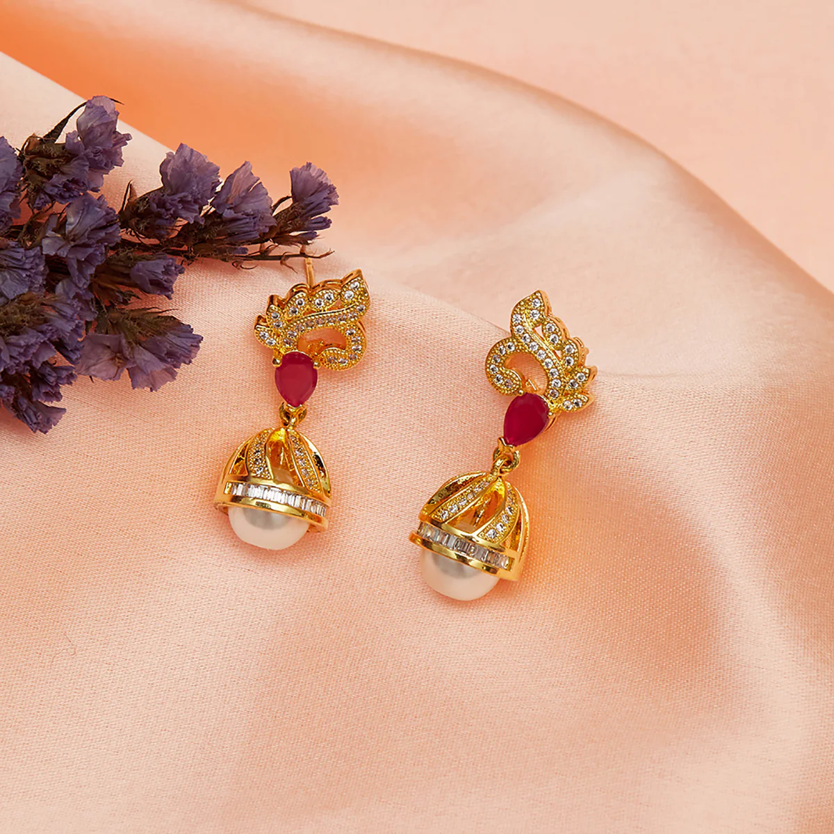 Jhumki Earrings Dangled With Pearl