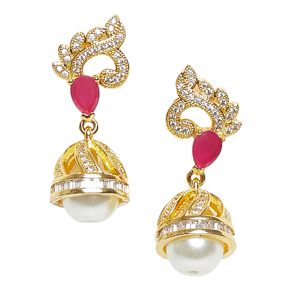 Jhumki Earrings Dangled With Pearl - Image 3
